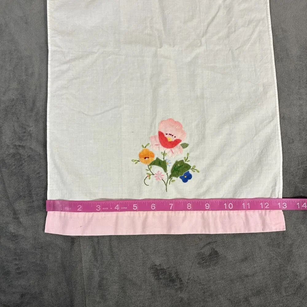 5 Vintage Floral Hand Embroidery Appliqué Cotton Guest Towels Pink Trim Charity